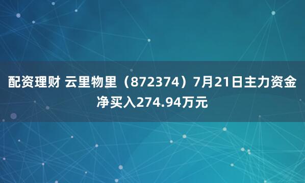 配资理财 云里物里（872374）7月21日主力资金净买入274.94万元
